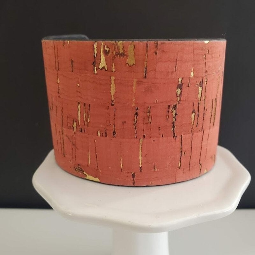 Natural Cork with Gold Flecks Wide Cuff Bracelet Brown Suede Interior Casual
